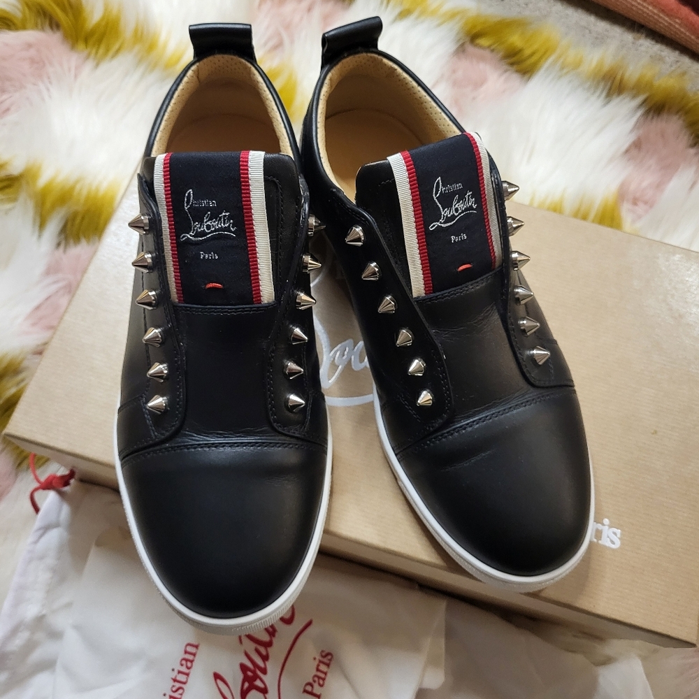 Christian Louboutin F.A.V. Fique A Vontade Spiked Leather Slip-On Sneakers 38